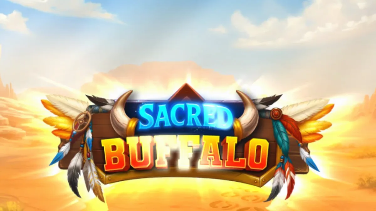 Tampilan visual slot Sacred Buffalo dengan latar belakang padang rumput dan totem
